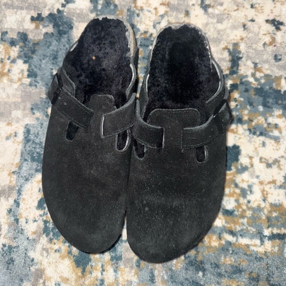 Birkenstock women’s Boston Shearling Suede Leather - Black‎ size 39 or 8.5 - Picture 1 of 7